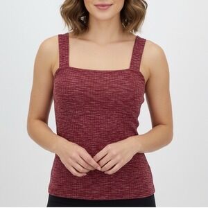 Bobeau‎ Ribbed Square Neck Tank Top Red Marl XS